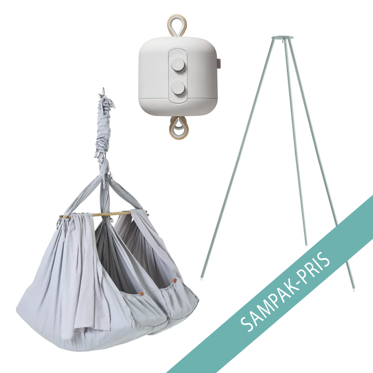 01_Membantu Tvillingeslyngevugge Premium m. Basic stativ inkl. vuggemotor, Nature-Sage green.png