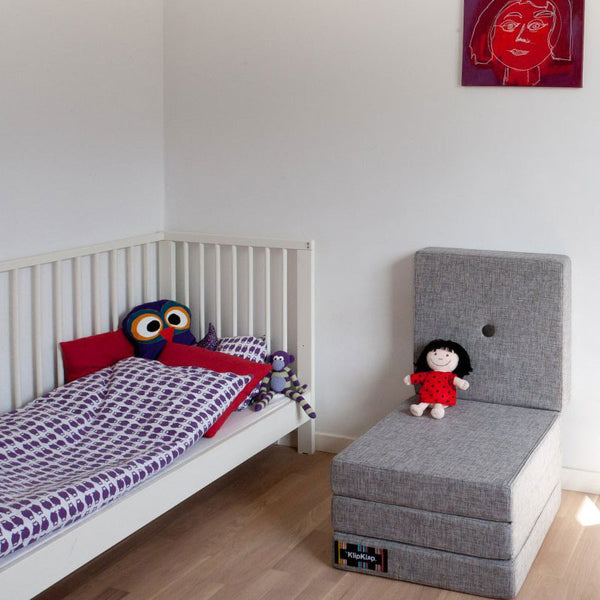 byKlipKlap 4-fold madras, blågrå med grå knap